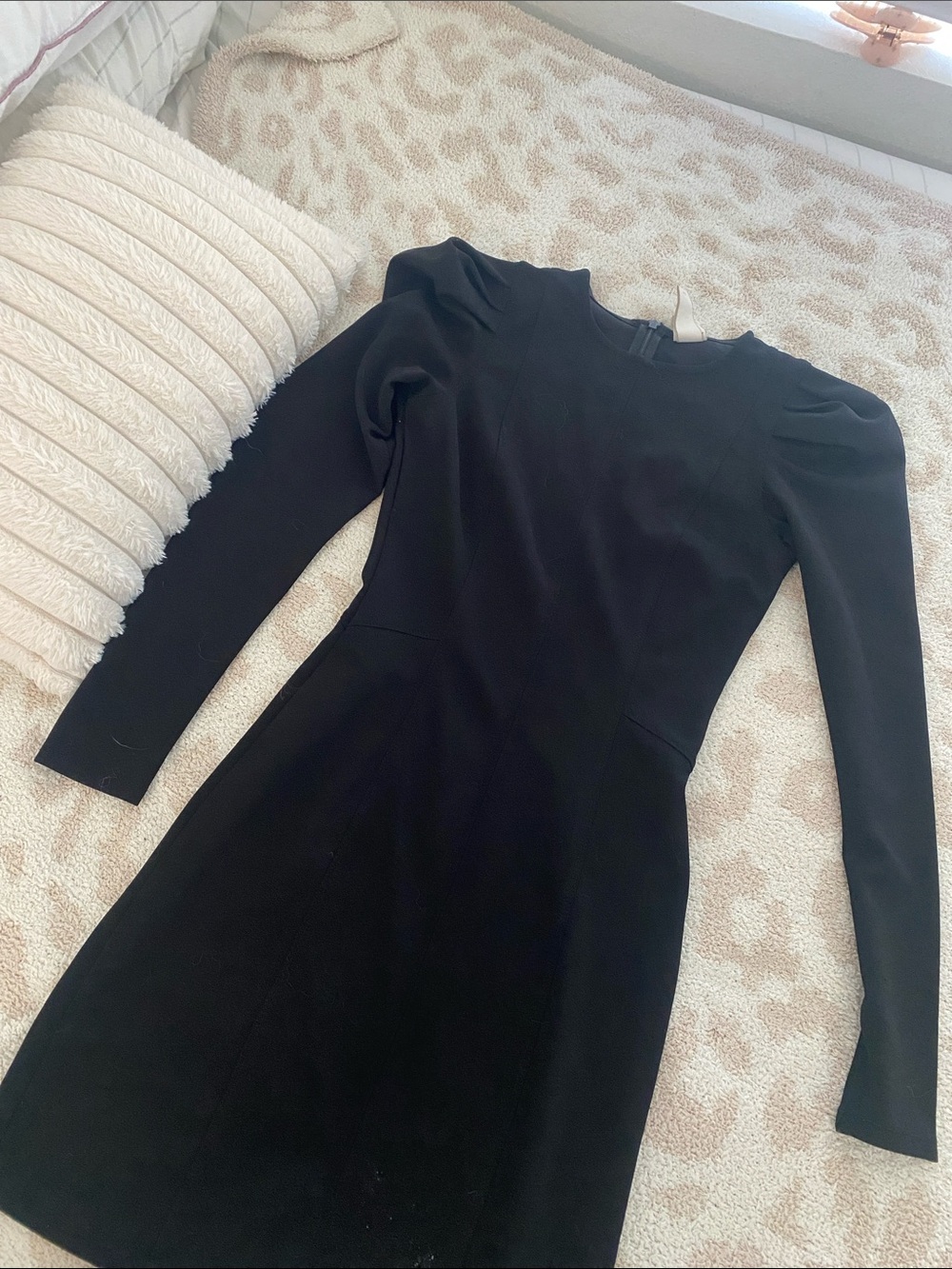 H&M Black Long-Sleeve Puff Shoulder Mini Dress